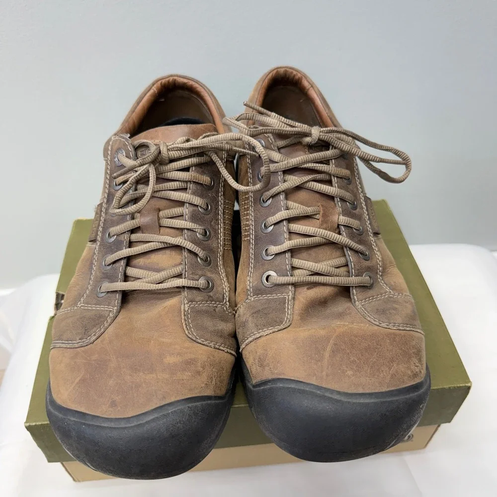Keen Austin Mens 15 Brown Leather Lace Up Shoes Low Top Oxford Sneakers